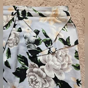 Grace Karin Blue Floral Mid Length Peplum Skirt Size M A Line Vintage Vibes